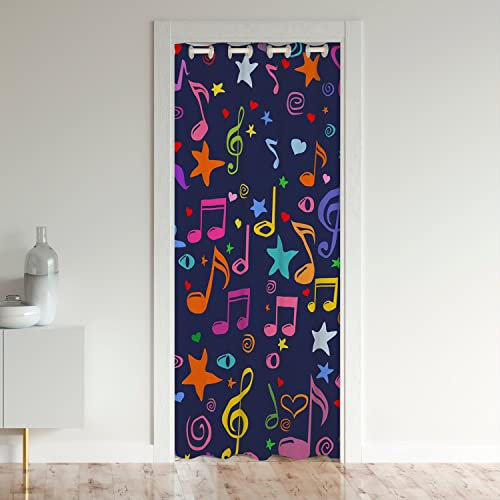 Castle Fairy Türvorhang mit Musiknoten, Cartoon-Motiv, buntes Musikthema, Verdunkelungsvorhang für Schlafzimmer, Tür, Wohnzimmer, Sterne, Herzen, Hippie, Privatsphäre, 1 Paneel, 86,4 cm B x 203,2 cm L