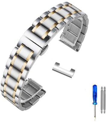 INEOUT Edelstahl-Armband Mit Gebogenem Ende, Kompatibel Mit Tissot 1853 T035 14/16/17/18/22/24 Mm Uhrenarmband Damen Herren Armband (Color : Silvery Gold-Flat, Size : 20mm)
