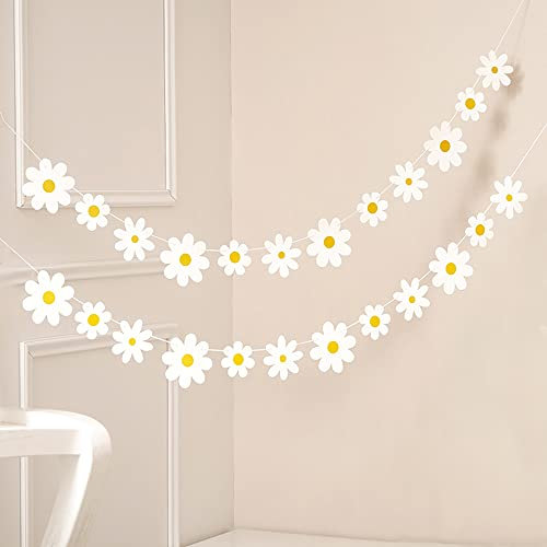 Myhiju 2 Packs Gänseblümchen Boho Banner Party Dekorationen,Groovy Weiß Gänseblümchen Deko Hippie Deko Sommerparty Frühling Blume Papier Girlande für Innen Draußen Mädchen Geburtstag Party Zubehör