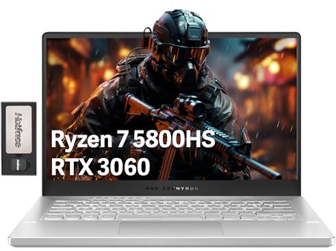 ASUS 2022 ROG Zephyrus 14 FHD 144Hz Gaming Laptop, AMD Ryzen 7-5800HS Processor, NVIDIA GeForce RTX 3060 Graphics, 40GB RAM, 4TB PCIe SSD, Backlit Keyboard, Windows 11, White, 32GB USB Card