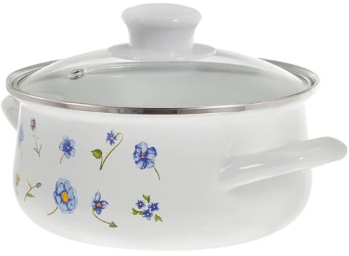 SHERCHPRY 1 Set of Flower Enamel Stock Pot Enamel Stock Pot with Lid Vintage Cooking Pot Floral Retro Cooking Pot