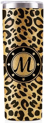 Onebttl Personalised Gifts for Women - Leopard Print 20oz Vacuum Insulated Tumbler with Initial - Unique Gift Ideas for Women on Birthday, Christmas - Glitter - M