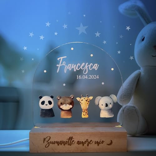Pixel® Lampada personalizzata con nome luce notturna per bambini bambina neonato con animali Idea regalo nascita bimbo bimba battesimo compleanno Regalo Natale per neonati Personalizzato (Giungla)