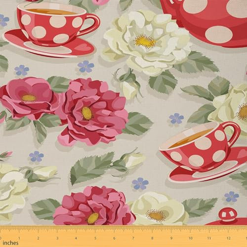 Classic Floral Tissus au Metre, aquarelle Royal camélia Rose thème Tissu 184x150cm pour Chaises et projets de bricolage maison, Tissu imperméable décoratif vintage,
