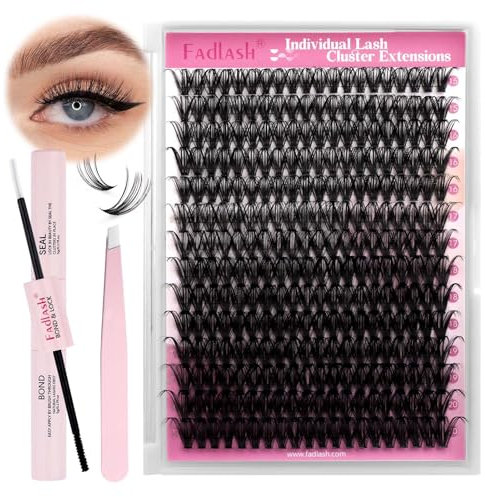 Fadlash Kit Pestañas Postizas Individuales 0.07 D 15-20mm 40D DIY Pestañas Kit de Extensión De Pestañas de Pegamento y Sellado Pinzas Racimo Suaves Pestañas para Diy en Casa