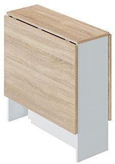 HOGAR24 ES Mesa Cocina con alas abatibles, Extensible de 31 a 140 cm, Color Roble Canadian y Blanco artik