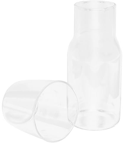 PRETYZOOM Japanese Style High Borosilicate Glass Water Carafe 360ml Glass Cup, Small Size Single-Serve Milk and Tea Tumbler, Heat Resistant Carafe Set for Breakfast and Bedroom Use