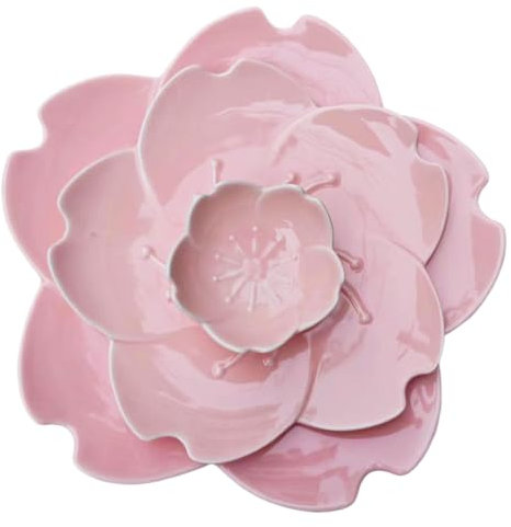 Lot de 3 assiettes en porcelaine en forme de fleur - Vaisselle robuste pour dîner (rose)