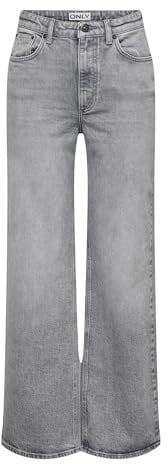ONLY Onljuicy Hw Wide Leg Rea707 DNM Noos, Medium Grey Denim, 25W x 32L