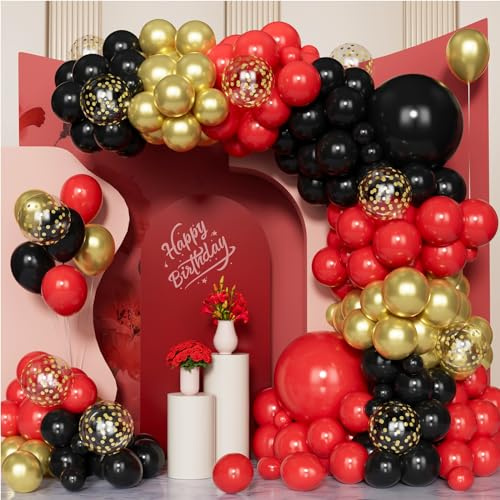 Black Red Gold Balloon Arch Kit,100 Pcs Black Red Balloon Garland Kit with Confetti Balloons for Birthday Baby Shower Wedding Engagement Anniversary Party Decorations