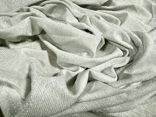 Metallischer Single-Jersey-Stoff, Meterware, Lurex Sparkle, gebrochenes Weiß und Silber