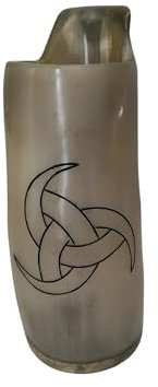Viking By Heart Real Ox Horn 6-7'' Long, Vikings Drinking Smooth Horn Mug with Wooden Base, Engraved with Odin's Horn, 13+ OZ Capacity, Polished Finish Horn Mug Unique Beer Gifts for Men, Women