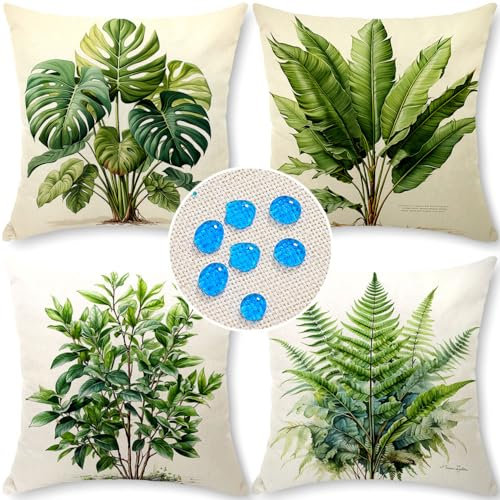 Cirzone Wasserdicht Kissenbezug 4er Set 45 x 45 cm Dekorative Outdoor Kissen Wasserfest Atmungsaktiv Tropische Grüne Pflanzen Kissenbezug Gartendeko für Draußen Sofakissen Garten Outdoor T01