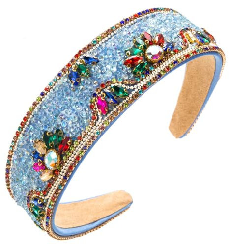 scicent Haarschmuck Mädchen Stirnband Strass Haarreifen mit Perlen Braut Brautjungfer Hochzeit Breite Kopfschmuck Satin Elegant Haarband Bling Haarstyling kopfband Zubehör Frauen (Hellblau) - 25526