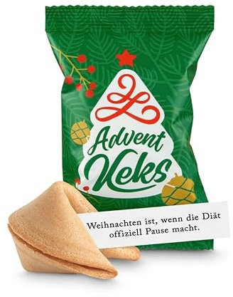 Glückskekse Weihnachten Advent-Kekse 15 Glückskekse in der Tüte mit Lebkuchengeschmack im Advent und als Füllung für den Adventskalender, Nikolaus Geschenk, Wichtelgeschenk
