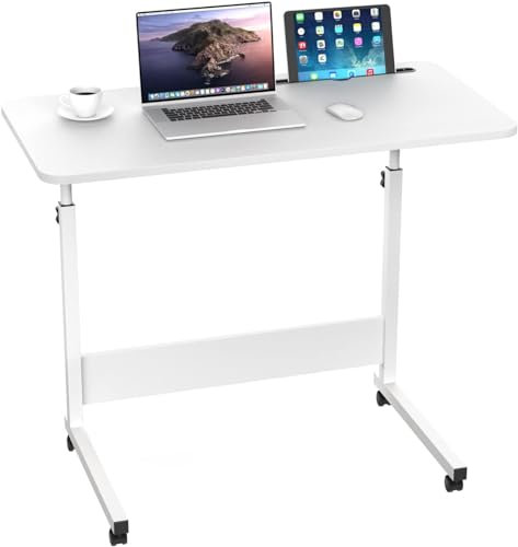 nwixbqoqn Mesa Auxiliar con Ruedas, 80x40 cm Mesa para Ordenador Ajustable en Altura 69-90 cm, Escritorio Mesa Ordenador Pequeña con Ranura para Tableta para Sofa, Salon, Oficina, Blanco