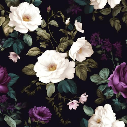 HENNOR Purple Floral Wallpaper Peel and Stick Boho Wallpaper 17.5in x 9.8ft Modern Flowers Contact Paper Vinyl Self Adhesive Vintage Dark Floral Wall Paper for Bedroom Walls Countertop Drawer