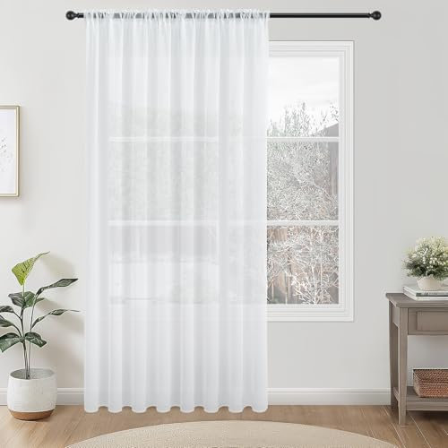 Topfinel Net Curtains 90x90, Slot Top Extra Wide Sheer Curtains for Living Room Bedroom, Modern White voile Curtains 228x228cm 1 Per Pack