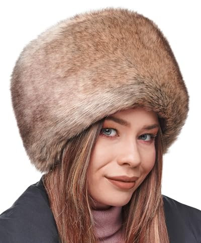 Futrzane Siberian Kosakenmütze - Pelzmütze Damen - Fell Pelz Russische Mütze (XL, Beige Siberian)