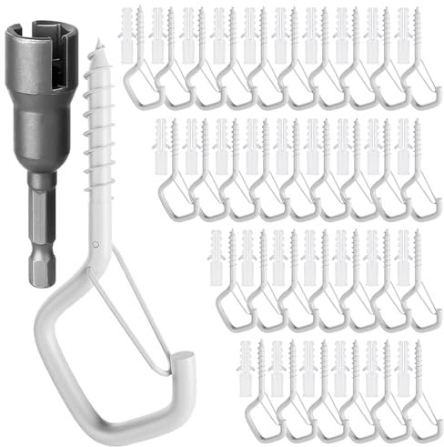 GIPTIME Ganci a Vite, Occhielli a Vite per Legno, Ganci a Vite per esterni, Gancio da parete, Gancio da Soffitto per appendere Piante, Gancio Avvitabile in Acciaio inox con fusibile (bianco-50)