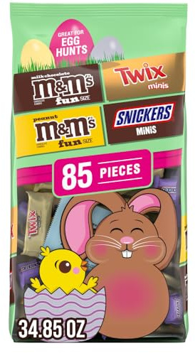 M&M'S Milk Chocolate, M&M's Peanut, SNICKERS & Twix Milk Chocolate Fun Size and Mini Assorted Easter Candy for Easter Basket Fillers, Eggs, 34.85 Ounce Bag