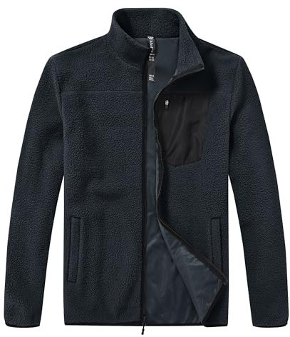 MoFiz Uomo Giacca in Pile con Zip Intera Caldo Collo Alto Senza Cappuccio Cappotto Leggero Autunno Inverno con Tre Tasche Blu Navy EU XL