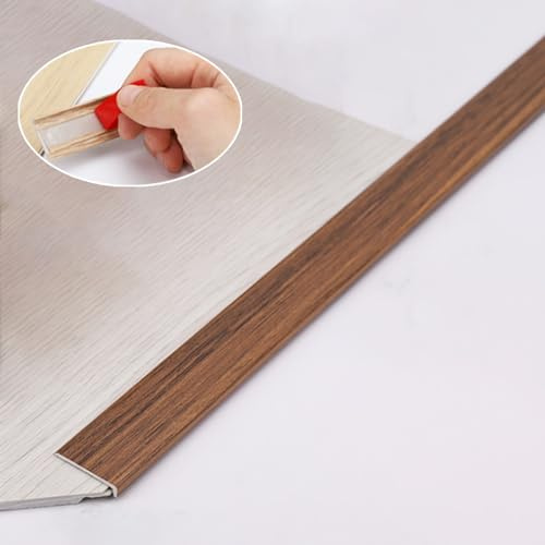 Threshold Strip PVC Floor Divider Strips with Wood Grain, Self Stick Threshold Strip for Laminate Flooring, Wall Desk Stair Edge Protector/Edging Trim(Brown)