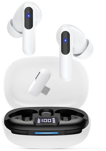 KAPEYDESI 2.4GHz Auricolari PS5, Auricolari Gaming per PS5/PC/Switch/Steam Deck/VR, auricolari gaming ps5 con 4 HD Cancellazione Rumore Mic, 36 Ore di Riproduzione, LED Display, Touch Control, Bianco