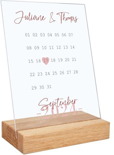 GRAVURZEILE personalisiertes Acrylglas - Kalender mit Jahrestag - 20x15cm - Valentinstagsgeschenk für Ihn und Sie - personalisierte Geschenke zum Valentinstag - Geschenkideen für Paare - Rot