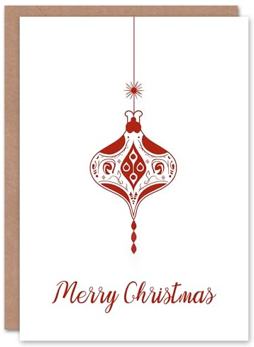 Artery8 Single Red Finial Bauble Design Bold Modern Blank For Him Or Her Art Christmas Card