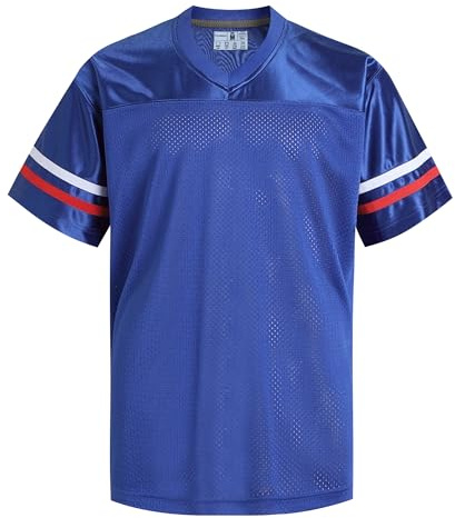 dolessismore Royal Blue Plain American Football Jersey for Men Women 90s 00s 10s Hip Hop Hipster T-Shirts Workout Tops Streetwear White/Red Stripe-Royal Jersey,Men Size X-Large