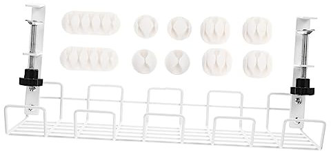KICHOUSE Adjustable Iron Cable Basket 10pcs White Cable Management Set under Desk for Office and Home Wire Storage
