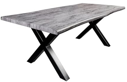 Licht-Erlebnisse Esstisch Baumkante aus Metall MDF 180 x 76 x 90 cm (LxHxB) in Grau Schwarz X-Beine Industrial Design Esszimmertisch