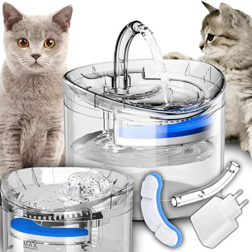 Retoo Fontaine à eau automatique pour chat et chien - 2,5 l - Réservoir d'eau automatique pour l'intérieur - Pompe silencieuse - Filtre à eau - 16,5 x 16,5 x 15,5 cm
