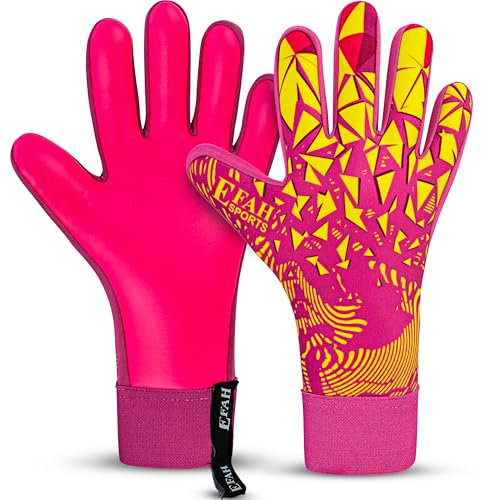 EFAH SPORTS Torwarthandschuhe für Kinder und Erwachsene mit gepolsterter Handfläche atmungsaktiven und starkem Griff Fußballhandschuhe (Pink, Size 4 Suitable for 6 to 9 Years Old, Beidhändig)