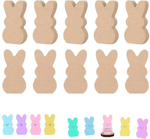 YYDPYZBD Osterhase 12 Pcs Unvollendete Hölzerne Hasenausschnitte, Peeps, Tischschilder, DIY -Handwerk, Oster- Und Frühlingsdekoration-10 Packungen