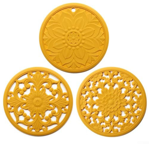 Pot en silicone résistant à la chaleur Lot de 3 sous-verres élégants pour une utilisation sûre dans la cuisine (jaune)