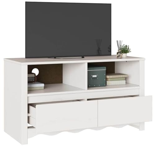 vidaXL TV-Schränk Drammen Weiß 99 x 43 x 55 cm Massivholz Kiefer | Genug Platz für all deine Sachen, Coole matte weiße Optik, die überall passt, Klare Anleitung macht den Aufbau super einfach