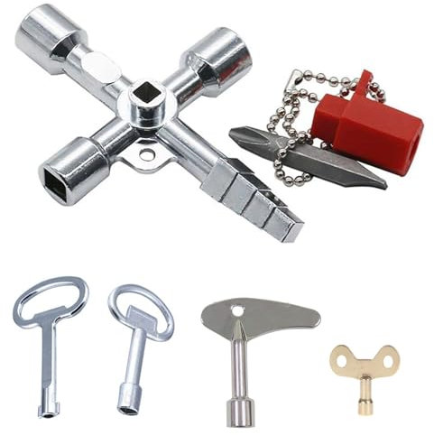 5 Stück Multifunktionaler Wasser- und Stromschlüssel Set,Schlüssel Gaszähler Box ,6 mm Wasserhähne Kühlerschlüssel,Schlüssel Heizkörper Entlüftungsschlüssel Ventilschlüssel Vierkant Dreieck Rundschlüs