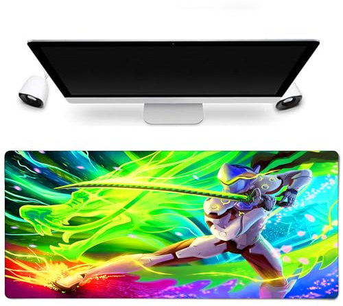 Genji Overwatch Gaming Matte XXL – 900 x 400 mm mit Helden, rutschfeste Unterseite, wasserdichte Oberfläche, verstärkte Kanten für Gamer & Büro