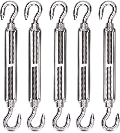 Mavaol 5pcs Spannschloss Haken- und Hakendrahtseilspannung 304 Edelstahl Schatten Segel Hardware (M6)