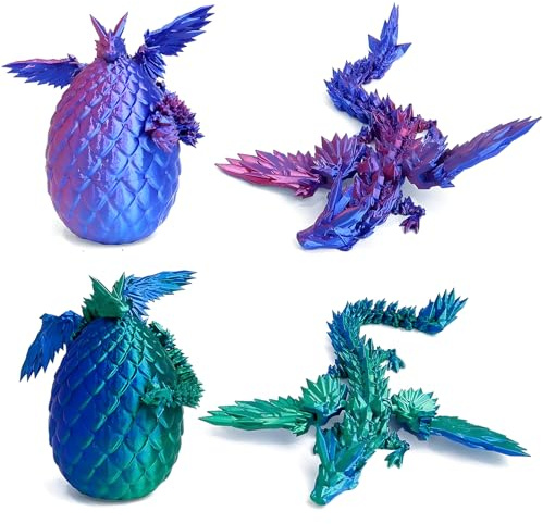 Guador Lot de 2 œufs de Dragon imprimés en 3D avec Dragons, œufs de Dragon mystérieux dans l'œuf, Figurines Surprise Pâques décoration d'intérieur (Style d'ailes)