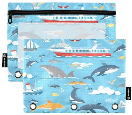 Mnsruu Astuccio per matite a 3 anelli, motivo balena, con cerniera, con finestra trasparente, per articoli da ufficio, Multicolore, Taglia unica, Organizer per borse