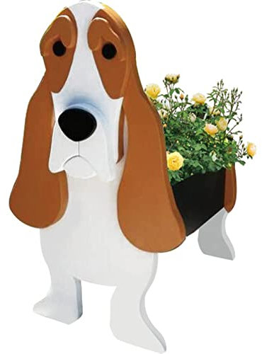 Yokqexz Garden Decor Dog Planter, PVC Animal Shaped Pot For Succulents Herbs Indoor Outdoor Decoration(Basset Hound)