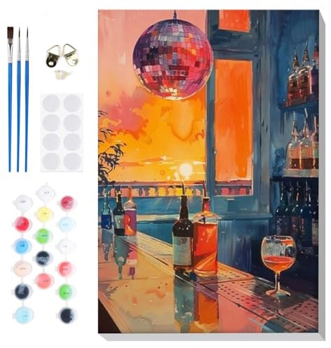 Lxmsja Peinture Numero Vintage Adulte avec Cadre, Peinture par Numero Cocktail, Peinture Acrylique Numéro d'art avec 3 Pinceaux, Loisirs Créatifs Adultes, Activité Manuelle, 20x30cm