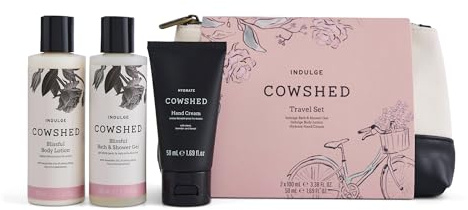 Cowshed Indulge Travel Set - Luxury Bath & Body Gift Set with Body Lotion, Bath & Shower Gel & Hand Cream - Floral Spa Essentials with Wash Bag