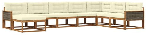vidaXL Outdoor-Sofagarnitur mit Kissen 8 pcs Natur und Creme, Moderne Outdoor-Sofa-Ecke, robuste Gartenmöbel, Akazienholz Sitzgruppe, stylische Lounge im Garten