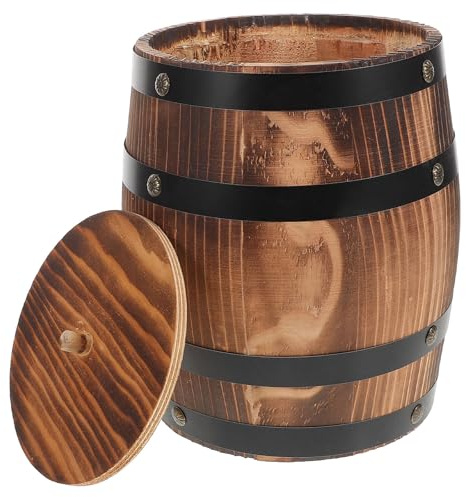 Cabilock Besteck und Utensilienhalter Holzfass 20cm Karbonisiertes Holz mit Deckel Tragbarer Küchenhelfer für Kochutensilien und Besteckaufbewahrung
