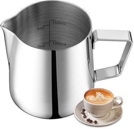 HULISEN Small Milk Jug 200ml / 6.8oz, Stainless Steel Milk Pitcher, Milk Frothing Cup for Coffee, Latte Art, Espresso Steaming Pitchers