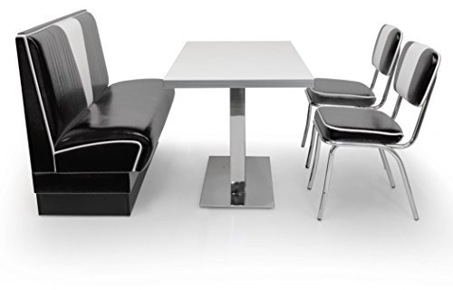 möbelland24 American Diner Sitzgruppe: Sitzbank V 120cm + Diner Tisch + 2X Retro Stuhl schwarz